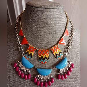 2 Bold Jewel Toned Bib Necklaces, Very Good Near Excellent